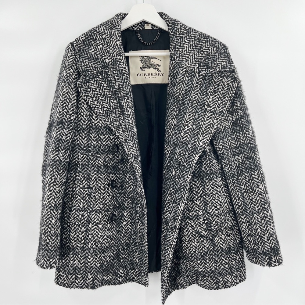 BURBERRY London herringbone double breasted wool coat size 10